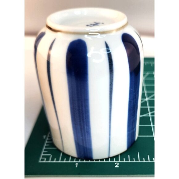 Set Of 3 Ceramic Blue & White Bowls & Cup With Floral & Stripe Designs - Picture 3 of 14